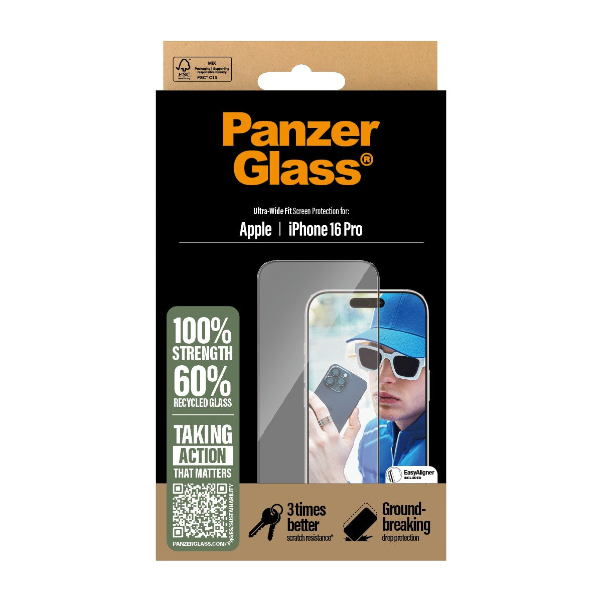 PanzerGlass® Skærmbeskyttelse iPhone 16 Pro | Ultra-Wide Fit
